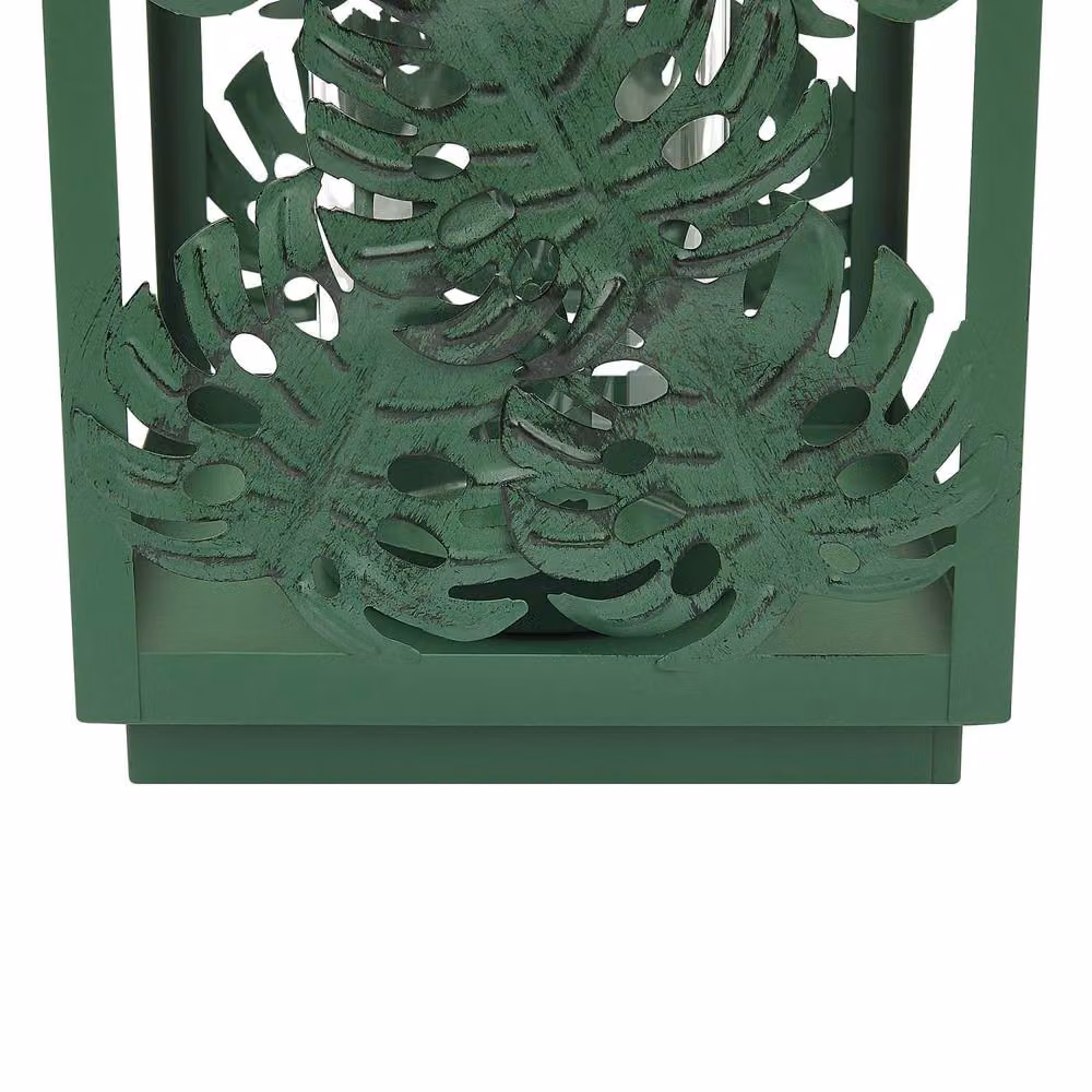 Wyld and Coco Monstera Green Metal and Glass Tabletop Lantern, H 25 cm – 6
