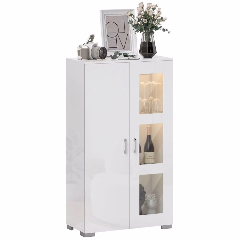STILVORA Modern White Glossy Display Cabinet with Integrated LED Lighting and Glass Doors – 1