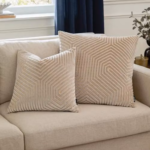 Paoletti Evoke Square Velvet Cushion in Beige and White, W/D/H: 55 x 55 x 55 cm – 2