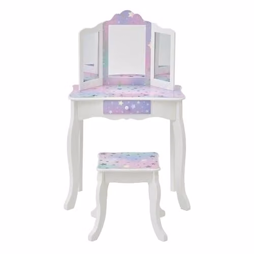 Teamson Kids Fantasy Fields Gisele Starry Sky Kids Vanity Table and Stool Set in White – 1