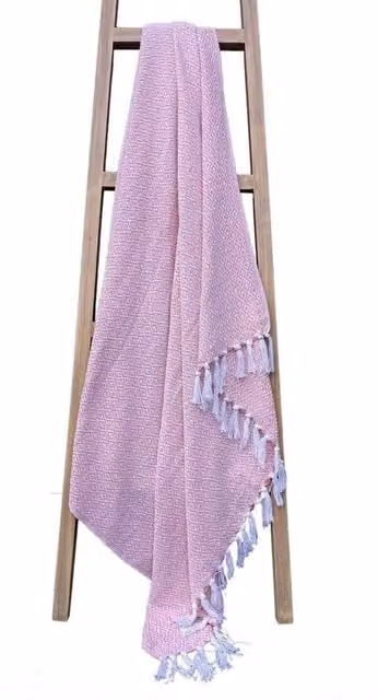 NewEdgeBlinds Pink Geometric Woven Cotton Throw, W: 228 cm, L: 254 cm