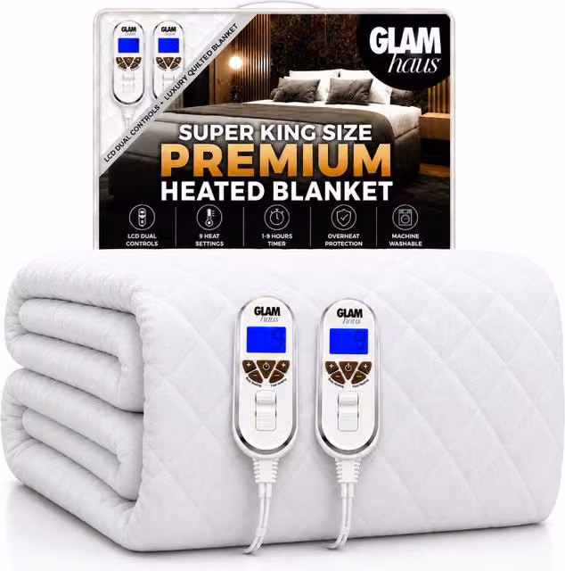 Glamhaus White Super King Heated Fitted Mattress Cover Electric Blanket W/D/H: 180 x 200 cm – 1