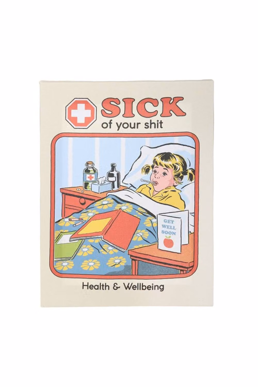KDMD Sick Of Your Canvas Plaque by Steven Rhodes, Blue Retro Wall Art, W: 19 cm, H: 25 cm – 2