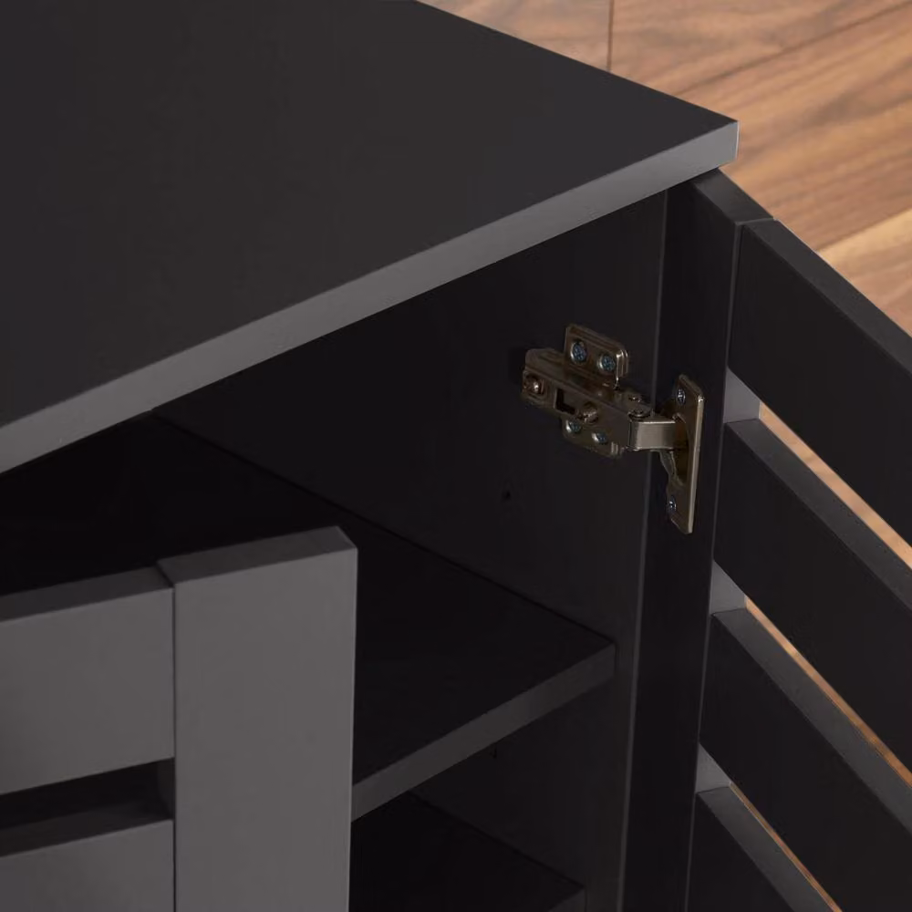 Home Source 2 Door Shoe Storage Cabinet in Black with Hinged Doors and Internal Shelves – 2