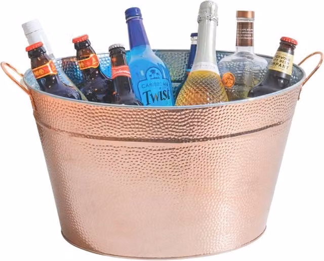 BarCraft Hammered Galvanised Steel Drinks Pail in Bronze and Yellow