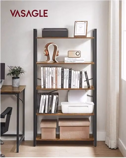 VASAGLE 5-Tier Bronze Bookshelf and Shelving Unit, W: 80 cm, D: 30 cm, H: 153 cm