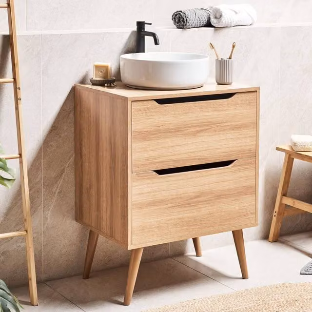 Wyld and Coco Washbasin Cabinet in Brown with Drawers, W: 60 cm, H: 80 cm – 1