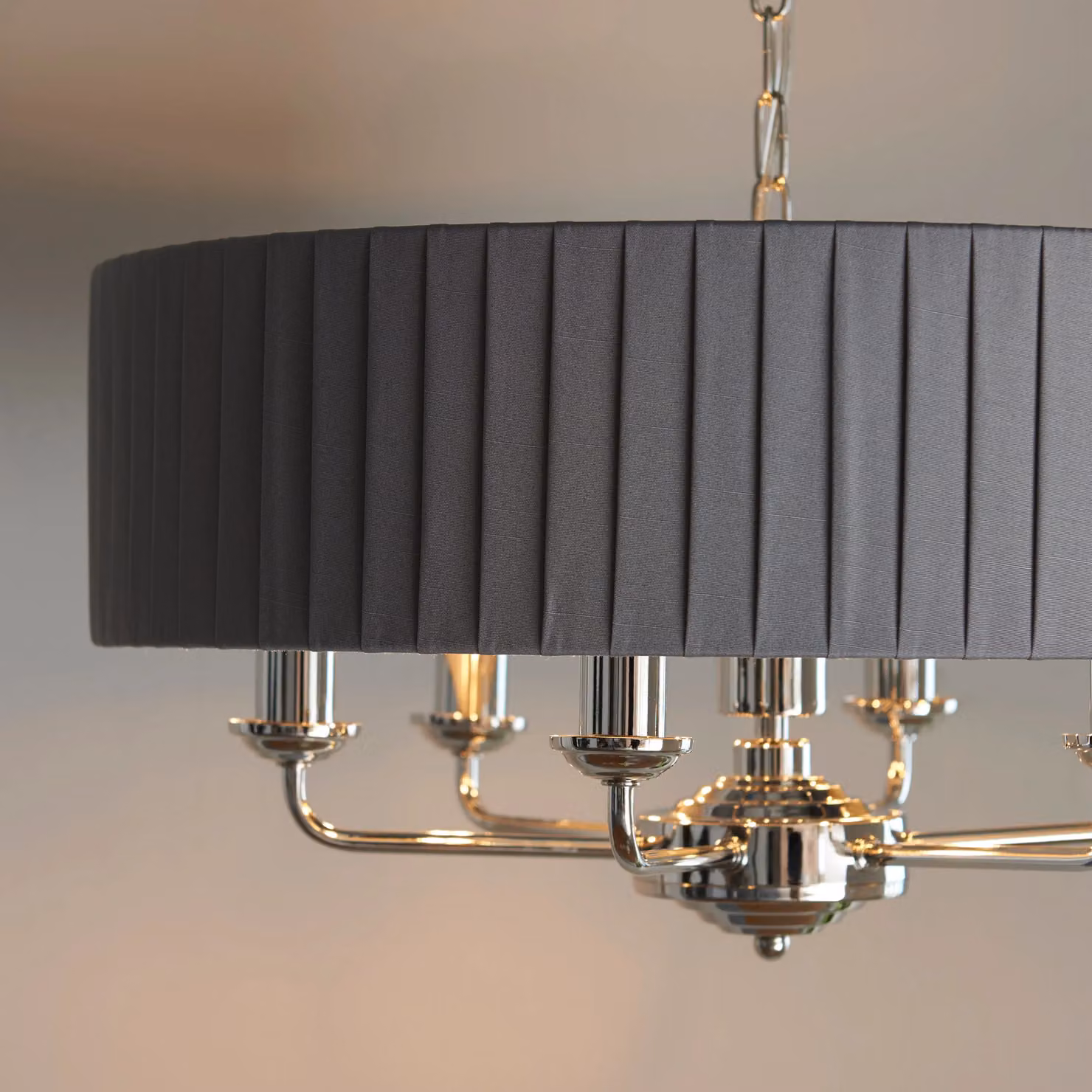 Loops Suspended Cylinder Ceiling Pendant Light in Silver and Grey Fabric – 2