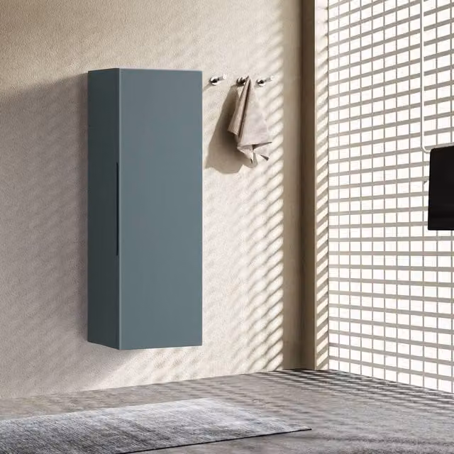 Bathroom Kingdom Piatta Smoked Sage Wall Mounted Storage Cabinet in Petrol Teal, Width: 90 cm – 1