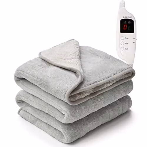 MONHOUSE Heated Electric Throw Silver Grey Plush Coral Fleece Blanket, W: 130 cm, D: 160 cm