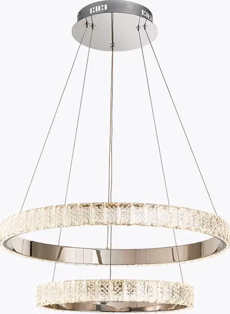 Perch & Parrow Valdis Contemporary Double Ring LED Pendant Light in Chrome and Crystal