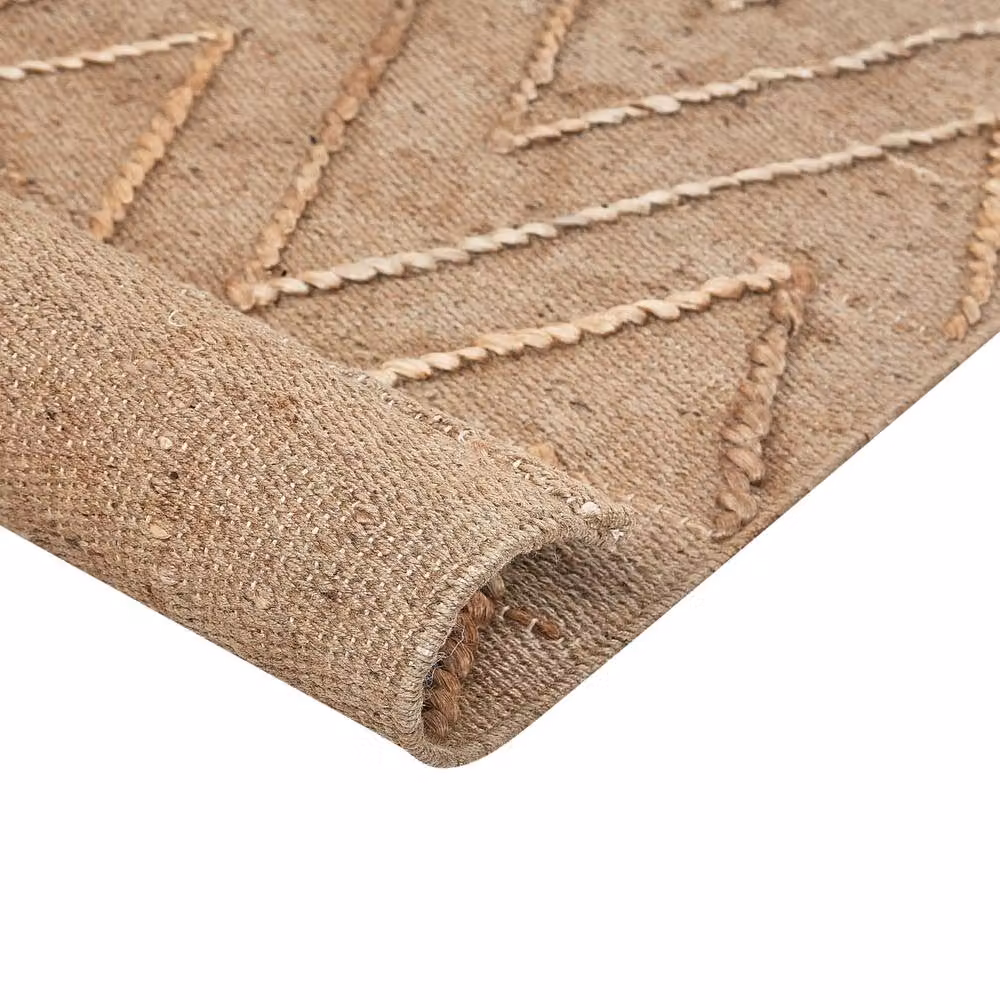 Wyld and Coco Beige Jute and Cotton Geometric Boho Handwoven Rectangular Rug W: 140 cm, L: 200 cm – 2