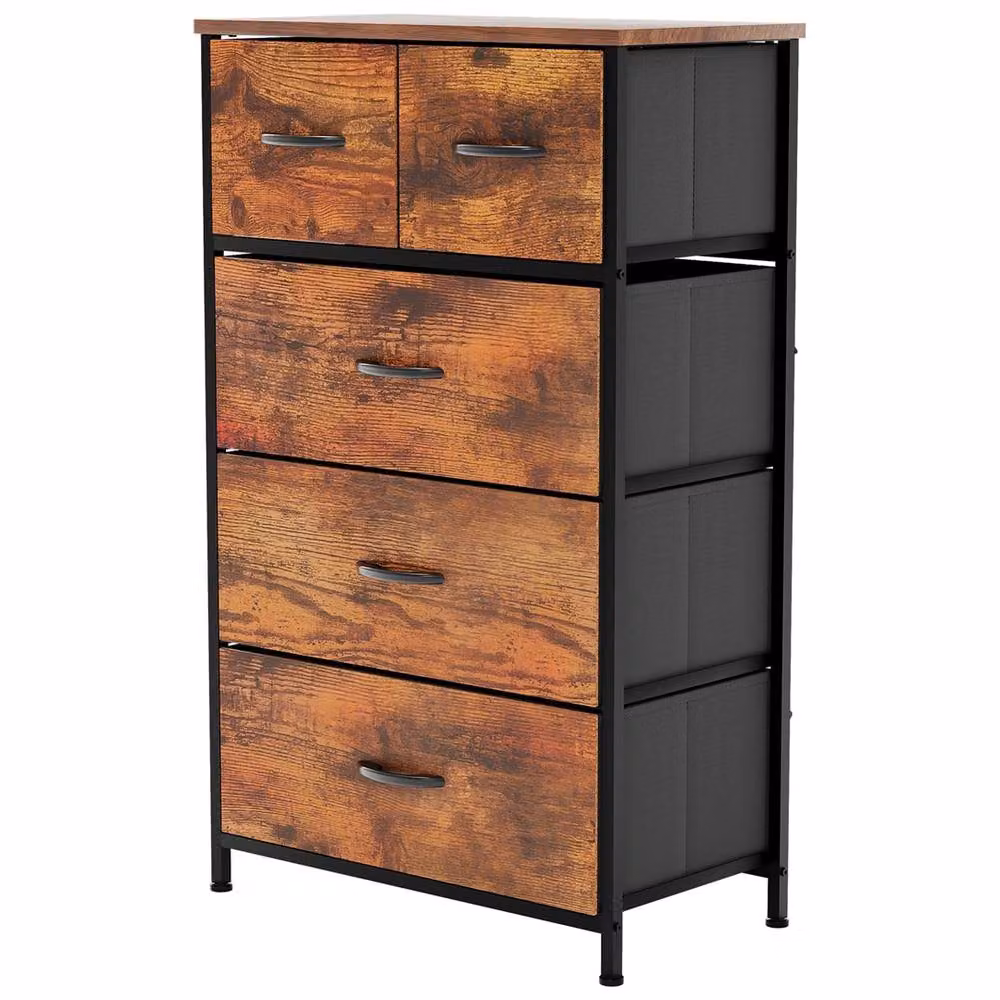 NESTLUNE Modern 5 Drawer Fabric Chest of Drawers in Brown, W: 100 cm, D: 15 cm – 3