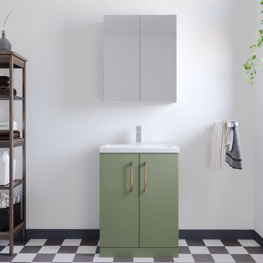 Balterley Modern Matt Green Freestanding Bathroom Vanity Unit with Soft Close Hinged Doors, Width: 60 cm – 2