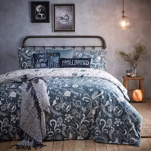 Riva Home Spellbound Reversible Flannelette Cotton Duvet Cover Set in Grey and Blue, W/D/H: 140 x 200 cm