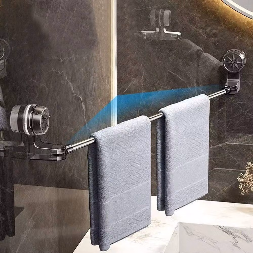 EONLION Black and Silver Metal Towel Rack with Strong Suction Cup, Width: 65 cm – 2