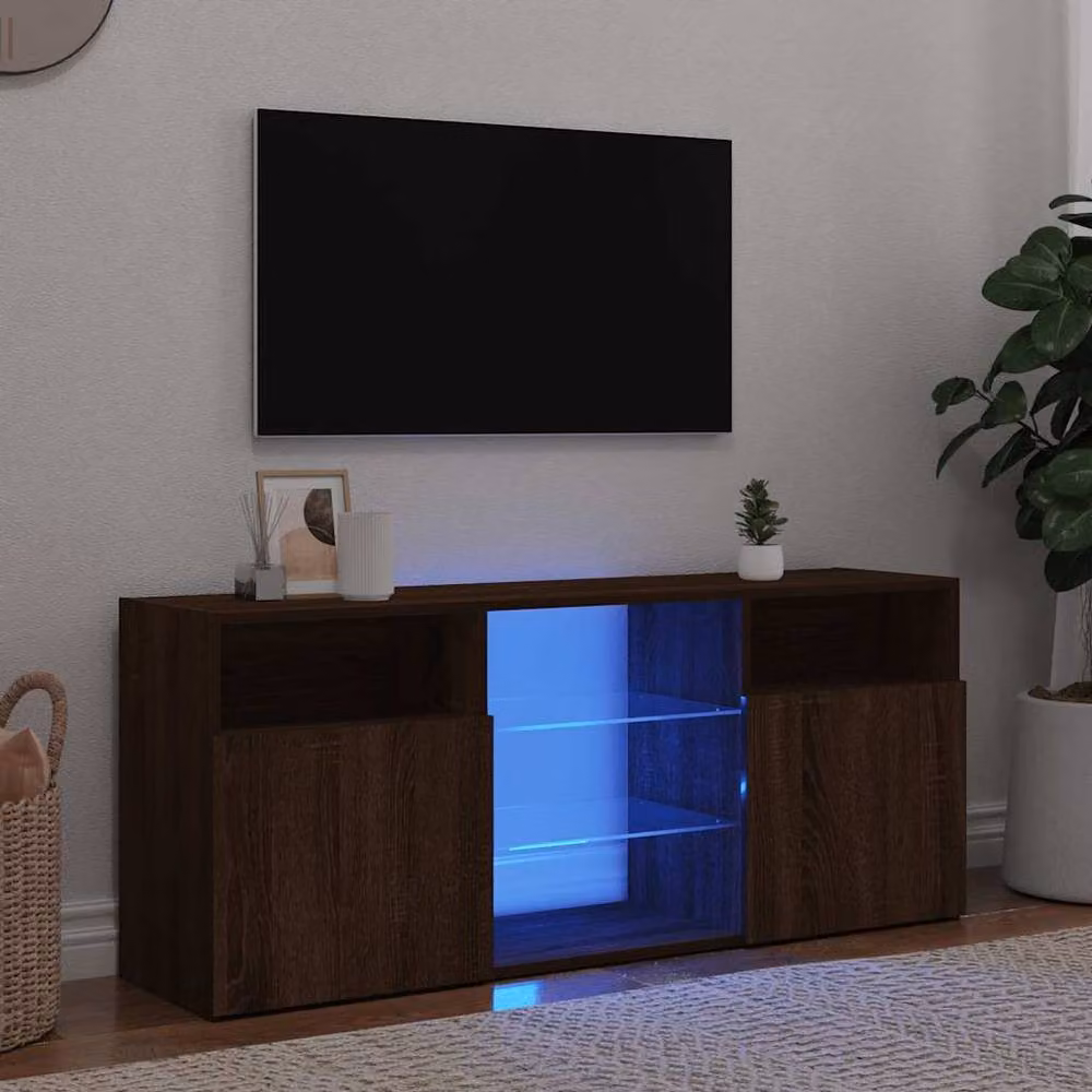 Berkfield Home Modern TV Cabinet with LED Lights in Brown Oak, W/D/H: 120 x 30 x 50 cm – 2