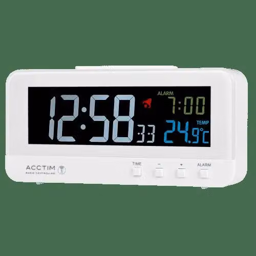 Acctim Rialto Digital Radio Controlled Alarm Clock with Crescendo Alarm and Thermometer, White High Contrast VA Display – 3
