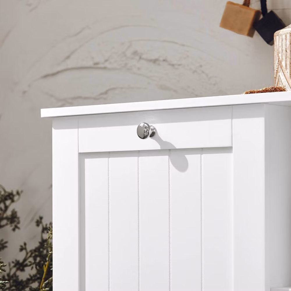 SoBuy White Modern Bathroom Tall Cabinet with Sliding Doors and Internal Shelves – 4