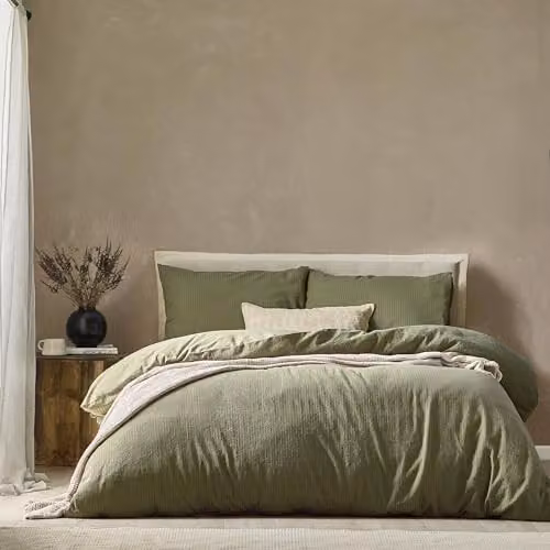 Riva Home Green Striped Jacquard Cotton Duvet Cover 90 x 200 cm
