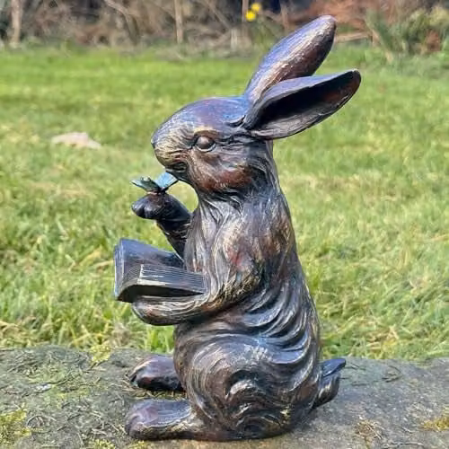 Animal Crackers Rabbit Reading Book Figurine in Bronze Effect Resin – 1