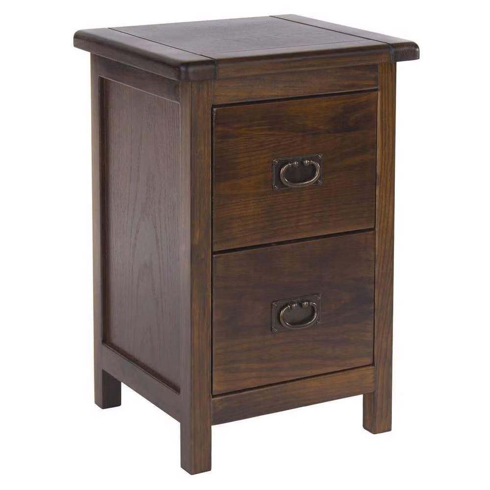 FLAVORA Solid Pine 2 Drawer Bedside Cabinet with Metal Handles in Brown – 2