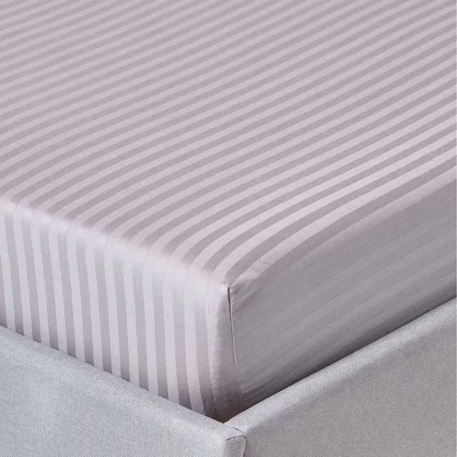 Homescapes Grey Egyptian Cotton Mako Satin Stripe Fitted Sheet, King Size, W/D/H: 180 x 200 x 30.48 cm