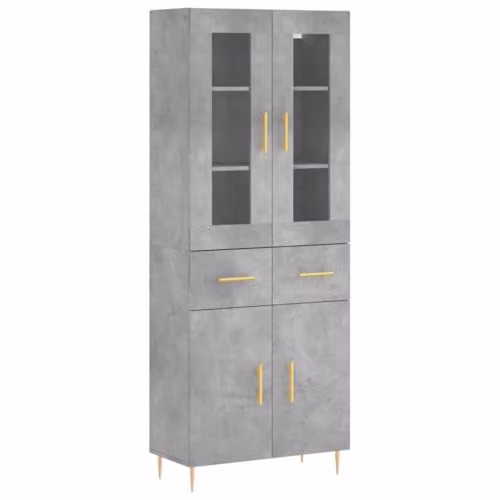 vidaXL Modern Highboard in Concrete Grey with Hinged Doors and Drawers, W/D/H: 69.5 x 34 x 180 cm – 1