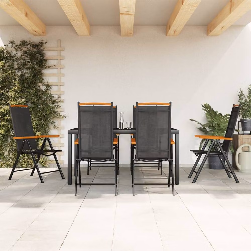 Berkfield Home Beautiful 7 Piece Garden Dining Set in Black Aluminium and Brown Wood – 1