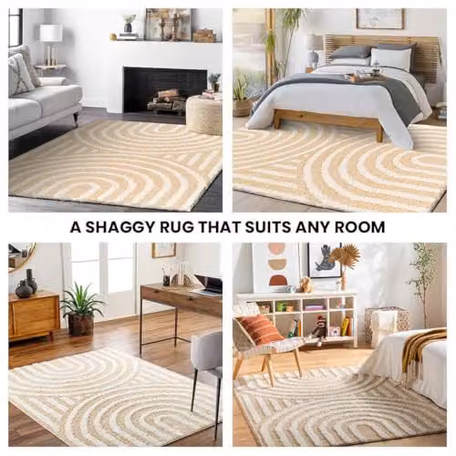 Livabliss Marava Chauny Shaggy Carpet, Mustard and White, W: 200 cm, D: 275 cm – 3