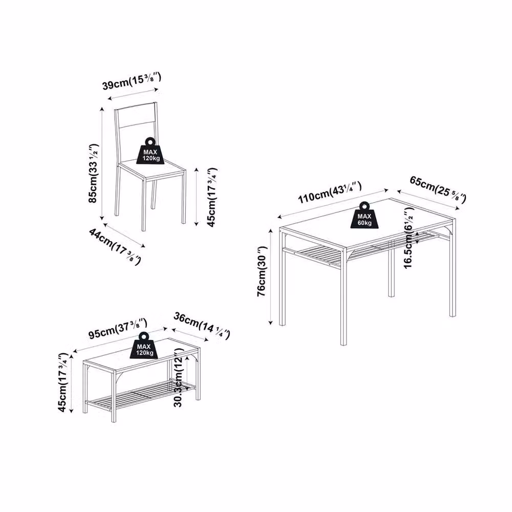 EONLION 4 Piece Modern Dining Set with Marble Top and White Metal Frame – 2