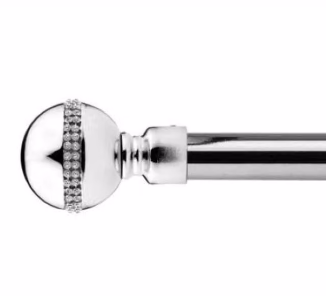 New Edge Blinds Bejeweled Extendable Eyelet Metal Curtain Pole Set in Silver, Width: 160 cm