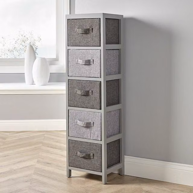 Home Source Metro 5 Fabric Drawer Chest Storage Unit in Grey