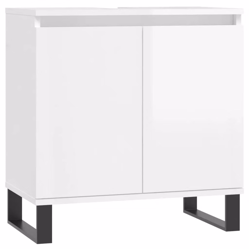 Berkfield Home High Gloss White Freestanding Bathroom Cabinet W: 58 cm, D: 33 cm, H: 60 cm