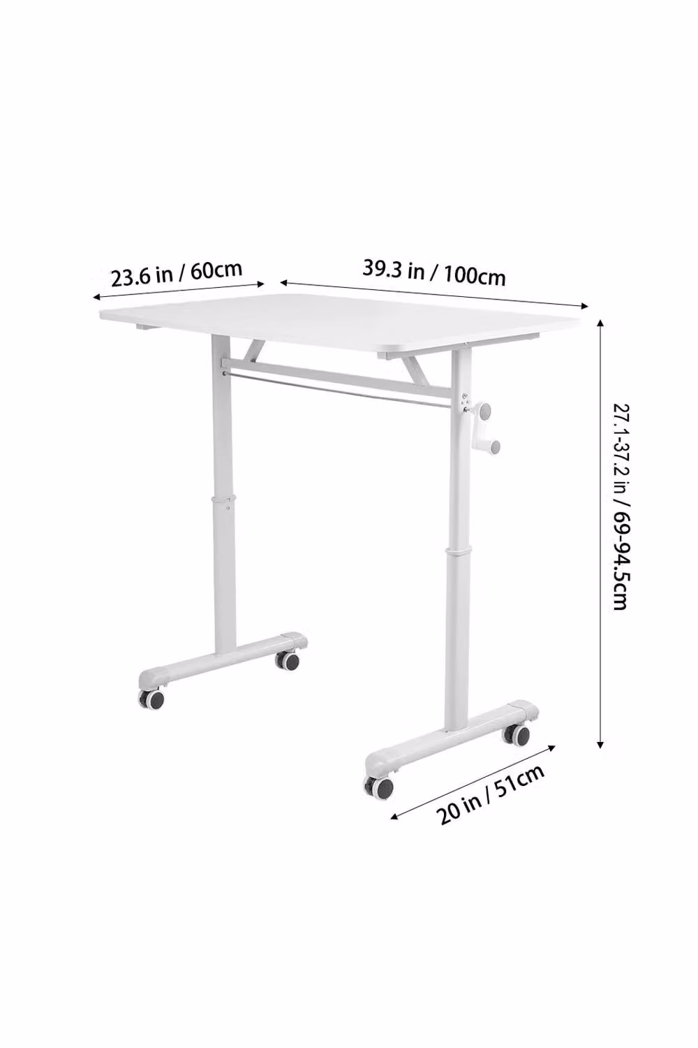 Living and Home Manual Height-Adjustable Computer Desk with Castors, White, W: 100 cm, D: 60 cm – 2