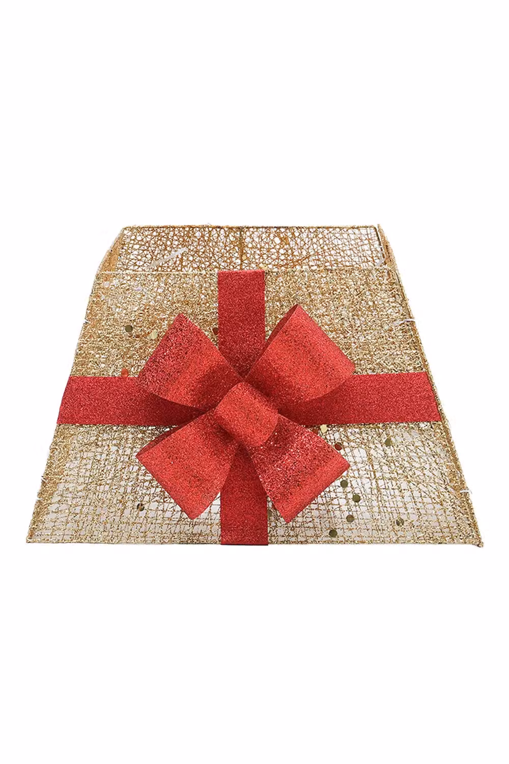 Living and Home Gold Square Metal Christmas Tree Collar Basket Decor with Bow Tie – 3