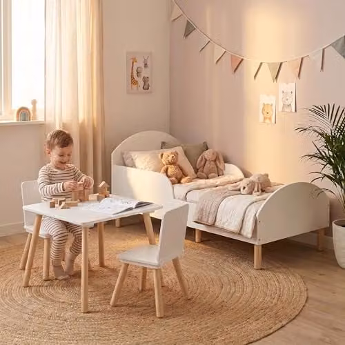 Liberty House Toys White Wooden Toddler Bed and Table and Two Chairs Set – 1