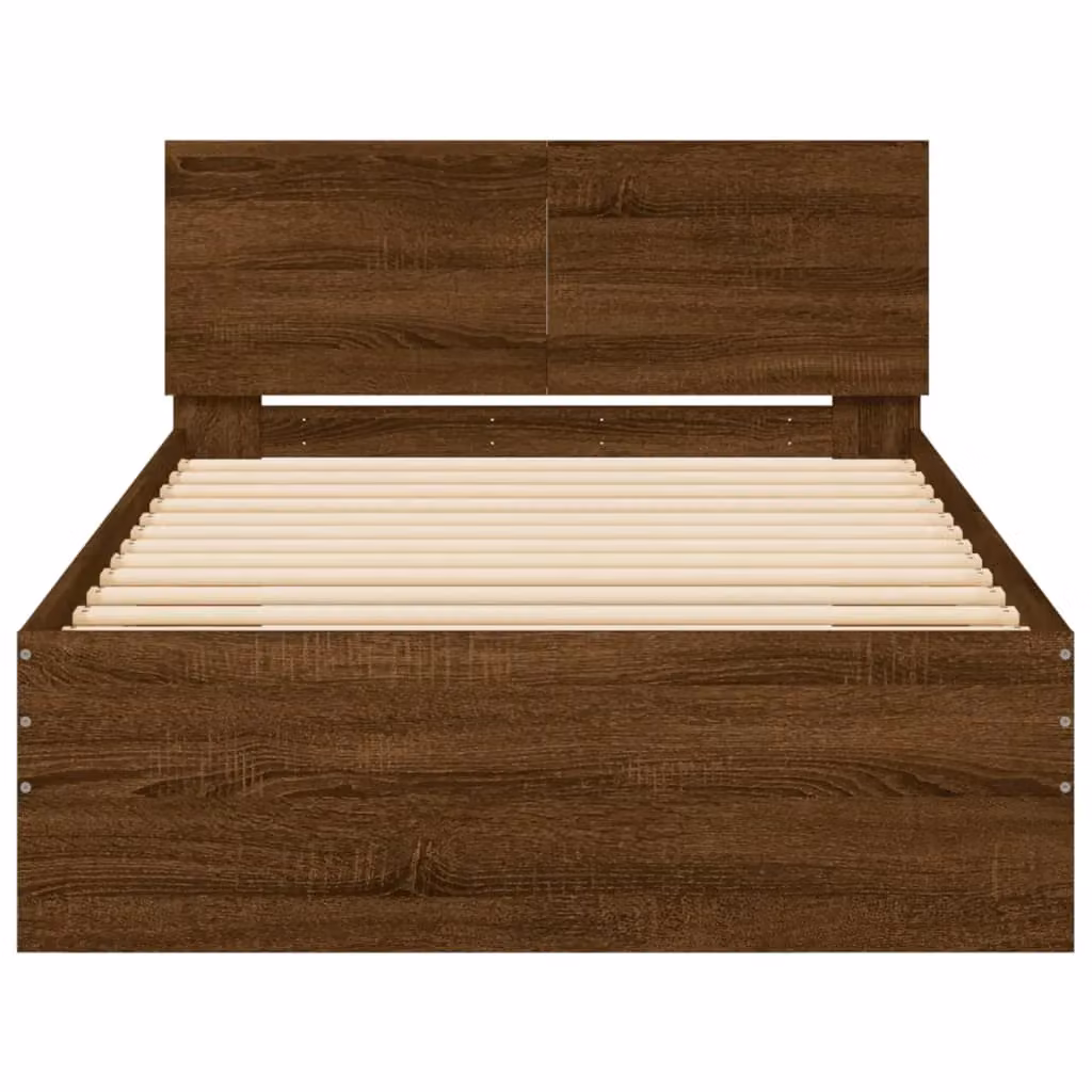 Berkfield Home Bed Frame with Headboard in Brown Oak, W/D/H: 100 x 200 cm – 3