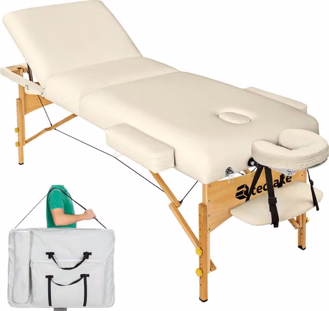 Tectake Somwang Massage Table in Beige with Upholstered Wood Frame
