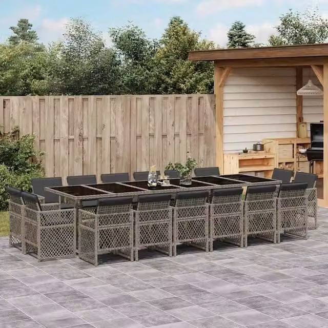 Berkfield Home 17 Piece Grey Poly Rattan Garden Dining Set with Cushions – 1