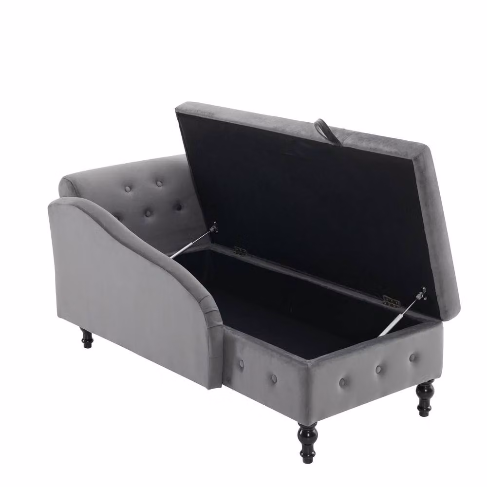 BTM Grey Velvet Chaise Lounge with Storage and Pillow, Right Armrest, W/D/H: 162 x 62 x 69 cm – 7