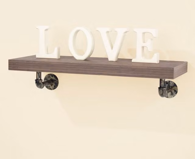 Core Products Ltd Industrial Wall Mounted Shelf with Pipe Design Brackets in Brown and Gold, W: 60 cm, D: 23.5 cm