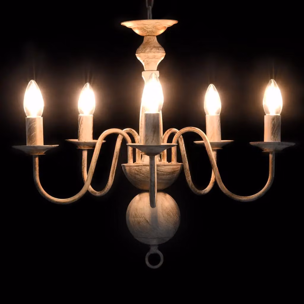 Berkfield Home Antique White Metal Chandelier for Dining or Living Rooms, 5 x E14 Bulbs – 2