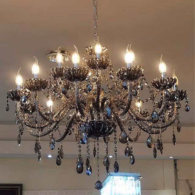 Genuine K9 Smoky Grey Crystal Chandelier in Silver and Grey, Diameter: 100 cm
