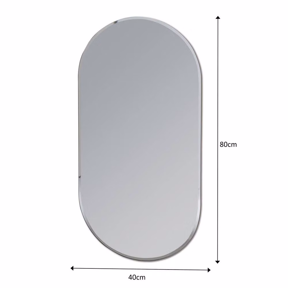 Showerdrape Archway Oval Frameless Wall Mounted Bathroom Mirror in Silver, W: 80 cm, H: 40 cm – 2