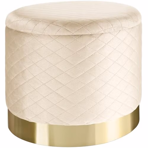 tectake Coco Storage Stool in Cream with Velvet Fabric and Gold Base – 1