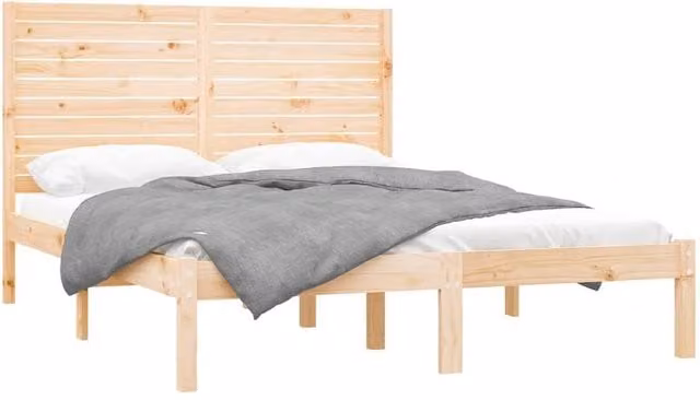 Berkfield Home Beautiful Solid Wood Pine Bed Frame in Beige, W/D/H: 120 x 200 cm
