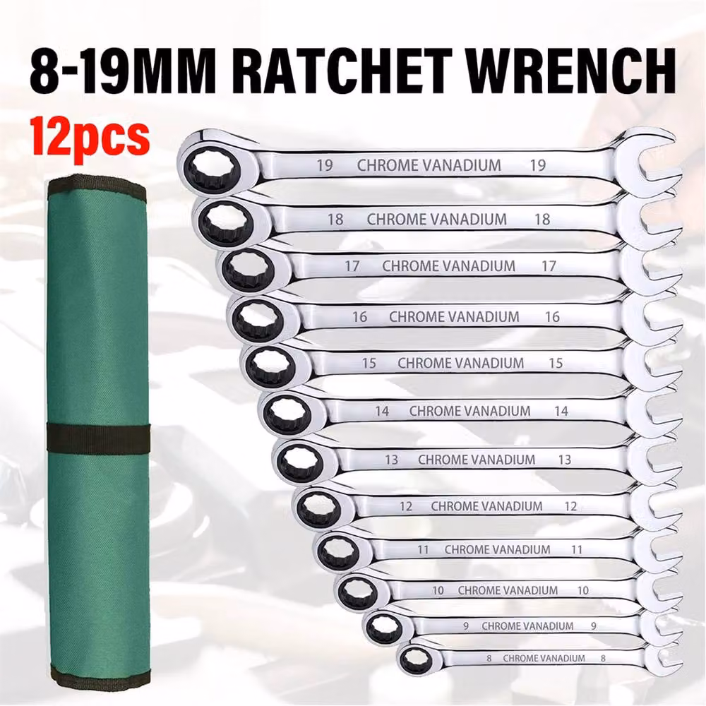 Nordara 12-Piece Combination Ratchet Spanner Set, 8-19mm Metric, Chrome Vanadium Steel, Silver – 3
