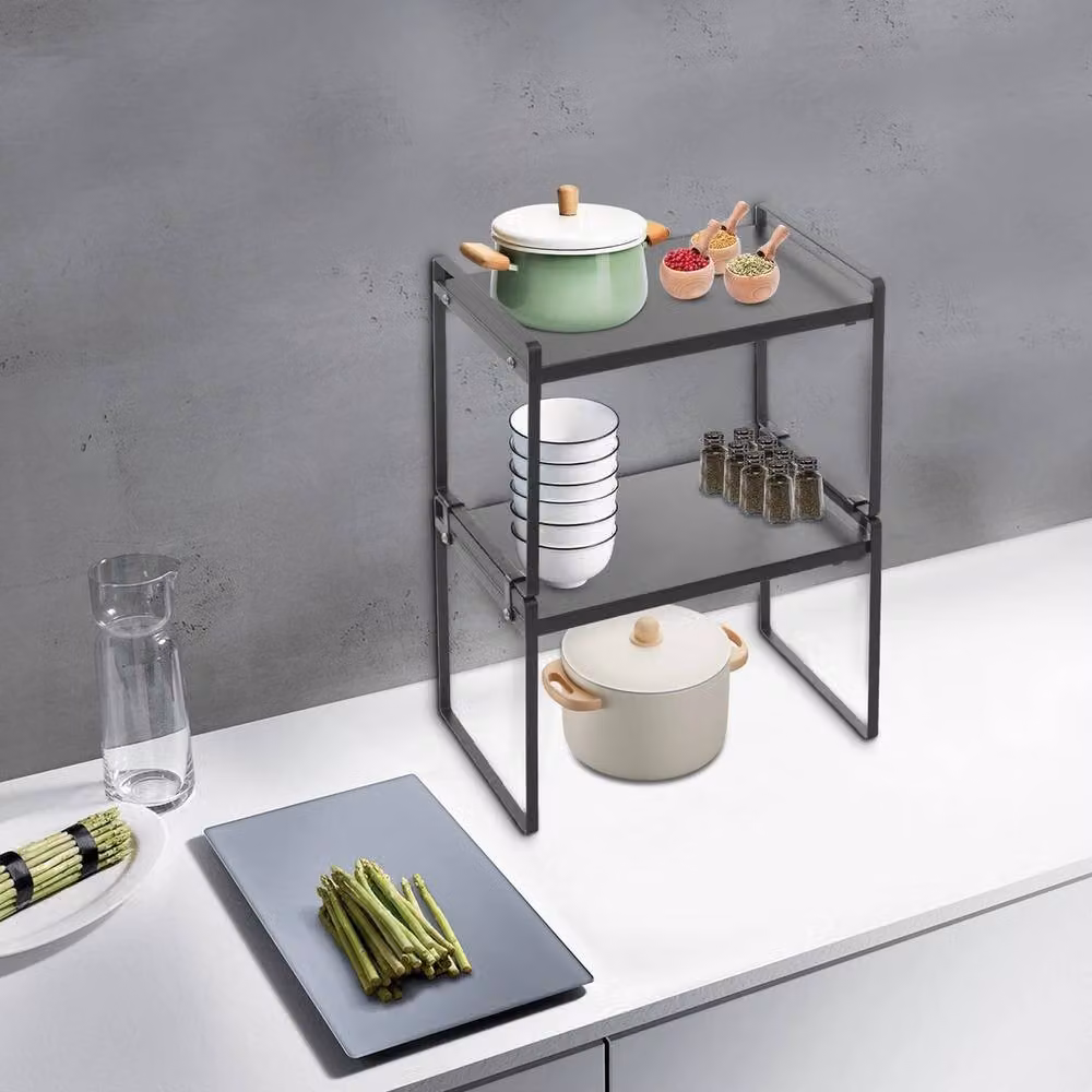 Havendro 2-Tier Stackable Carbon Steel Cupboard Shelf, Adjustable, Grey – 3