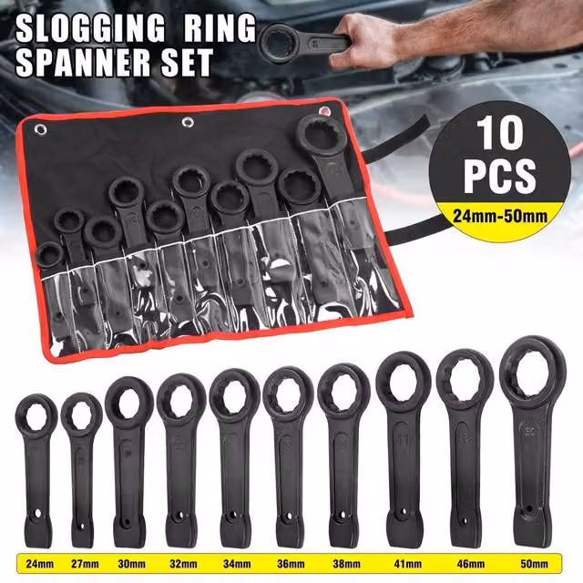 SPETLEK 10-Piece Heavy Duty Slogging Striking Ring Spanner Set in Black, W/D/H: 100 x 40 x 40 cm – 1